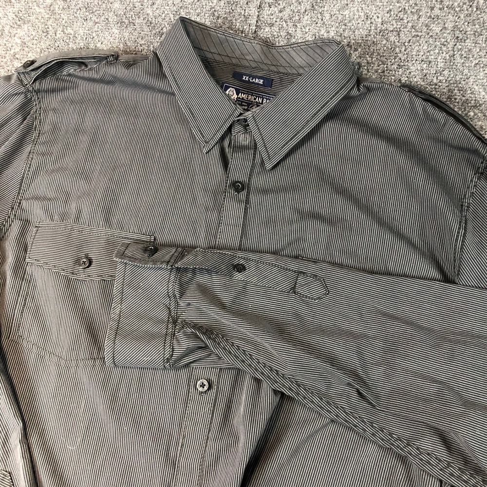 American Rag Mens XX-Large Grey Pinstripe Long Sleeve Button Down Shirt Epaulets